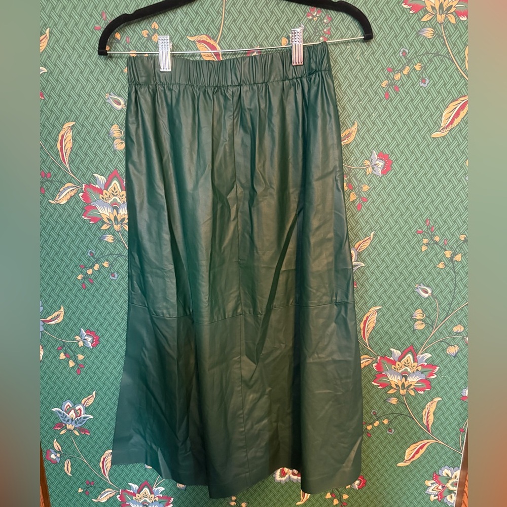 a new day Dark Green Faux Leather Midi Skirt